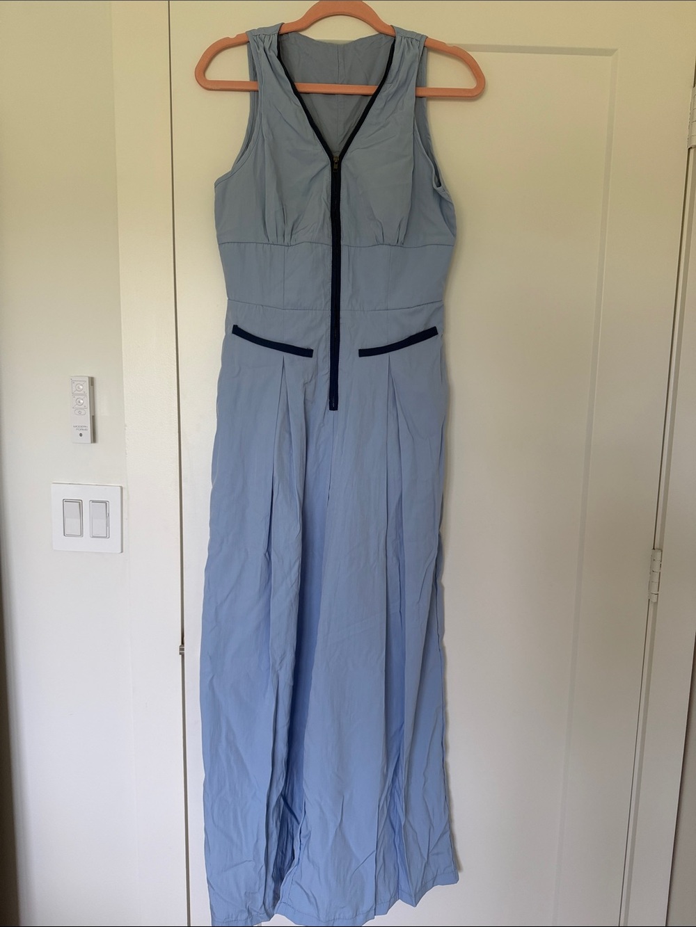 Light Blue Sleeveless Maxi Dress with Front Zip